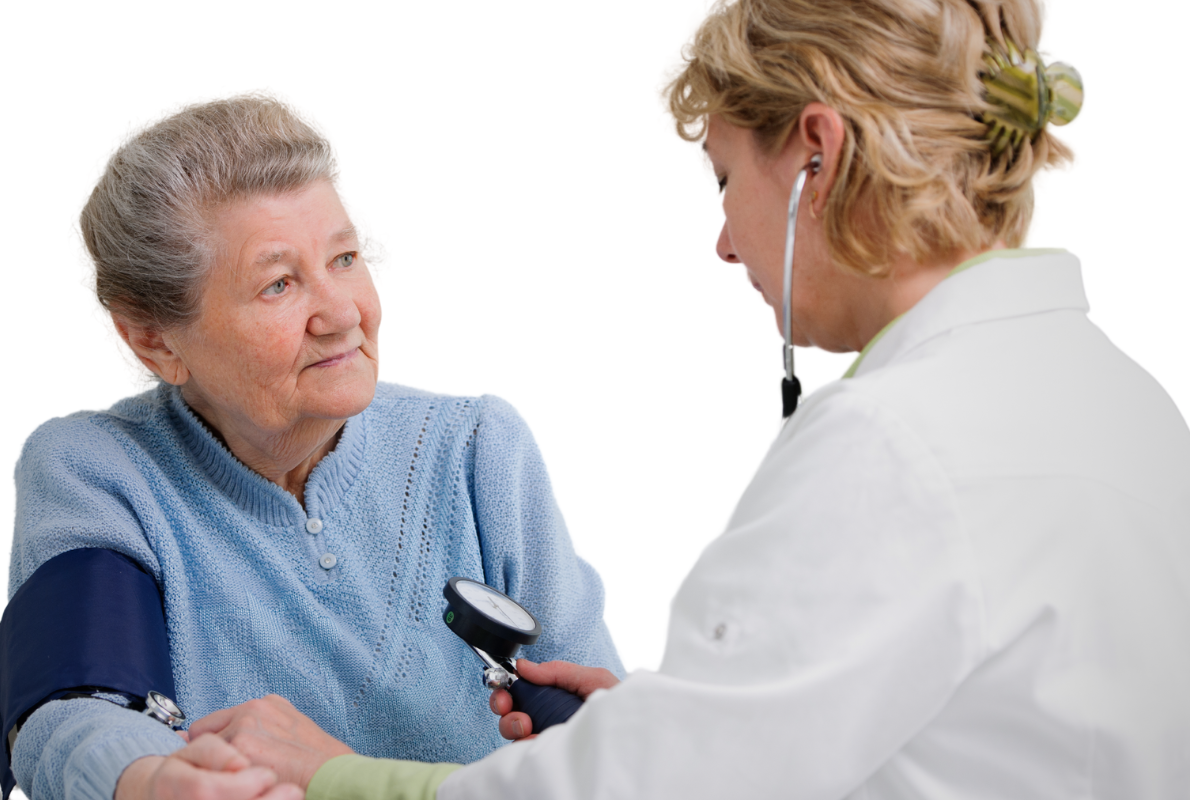 Image of an elderly woman getting her blood pressure checked